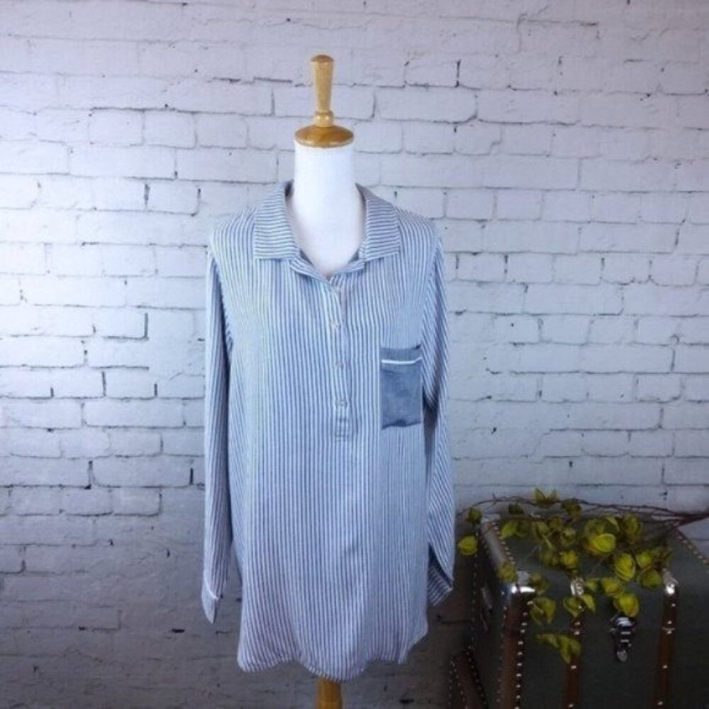 Plush Soft Striped Boyfriend Nightshirt Blue Medium - Picture 6 of 6
